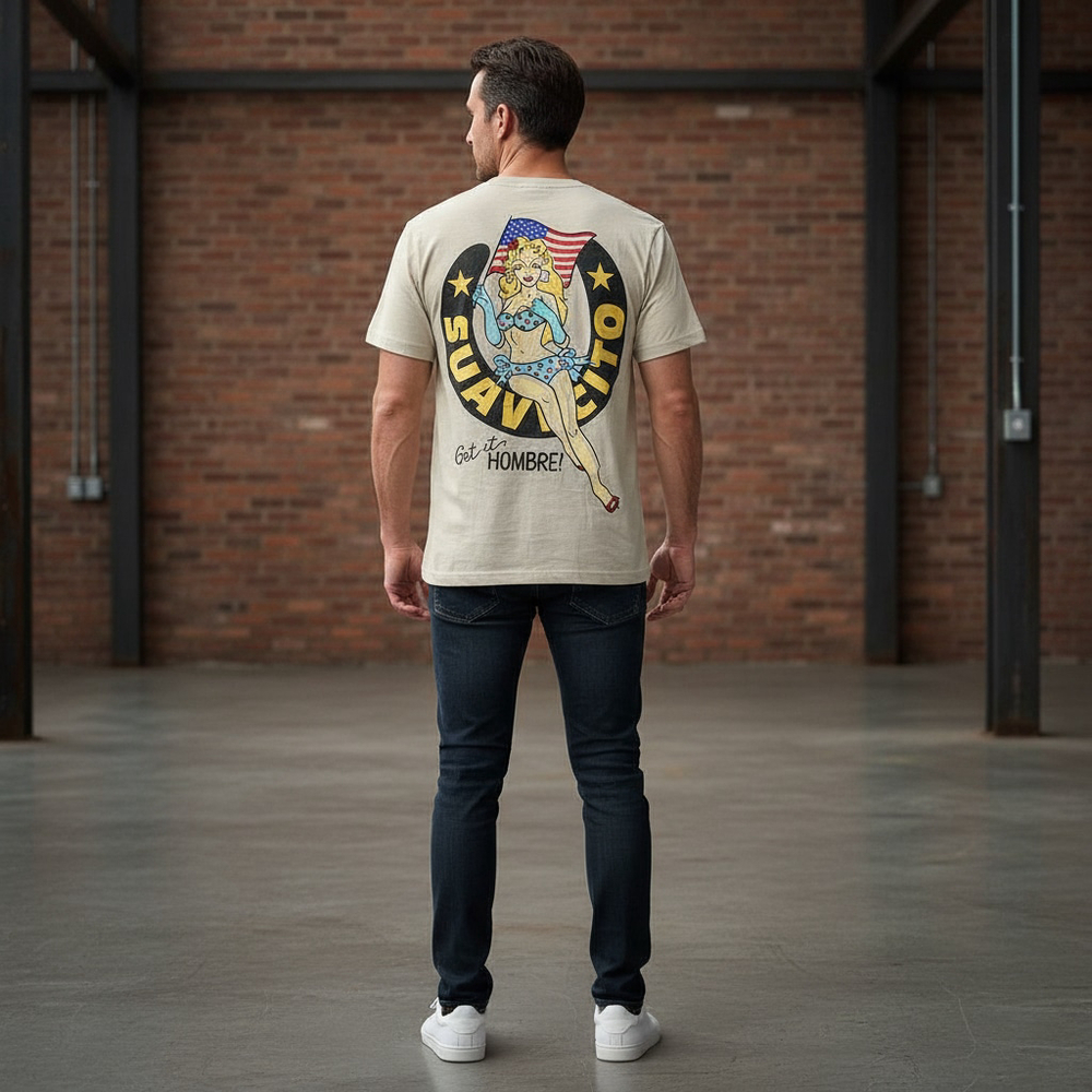 Suavecito Men's Short Sleeve Tee - Size S - Beige/Blue